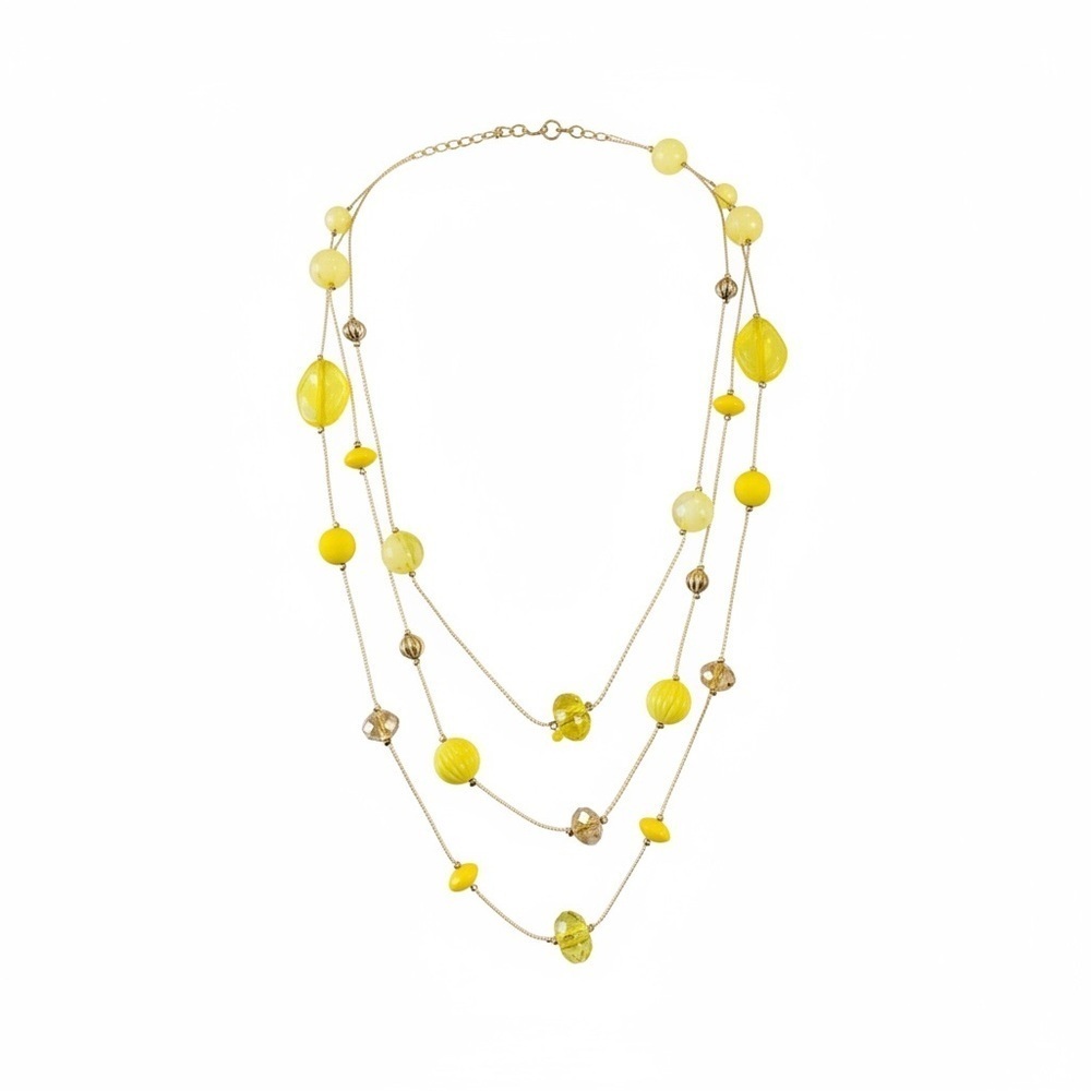 Nicole Miller Yellow Multi-Strand Beaded Necklace and Earring Set, 22” Length